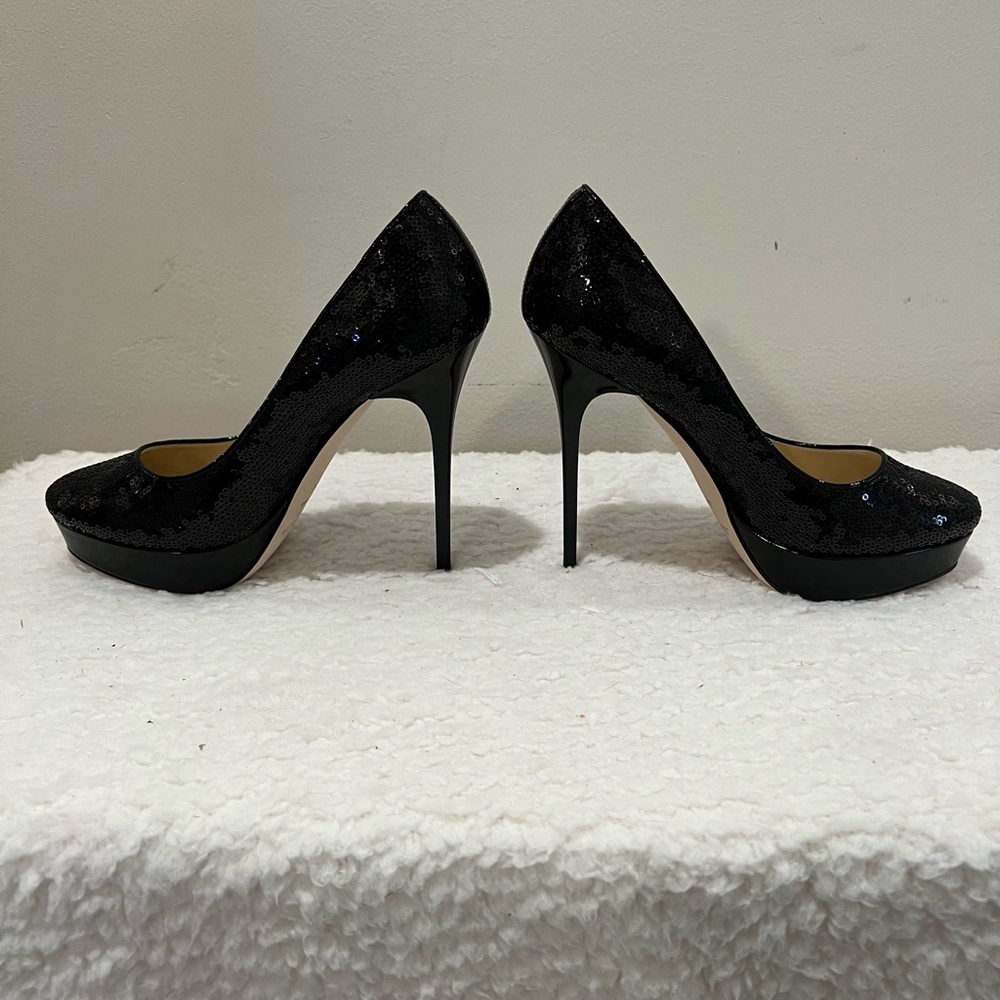 Jimmy Choo COSMIC Black Sequin Patent Leather Platform - Picture 2 of 13